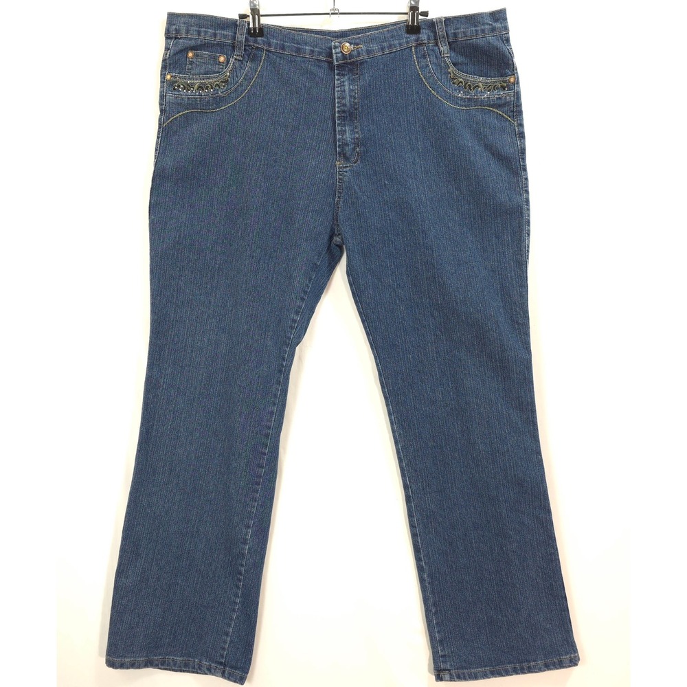 Y2K Embellished Bootcut‎ Jeans Womens 44 Blue Stretch Denim Western